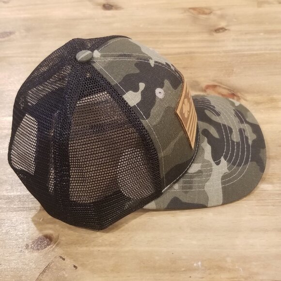 Clover Flag Lucky Patch Hat Cap Camouflage Camo Green Snap Back Mesh Trucker Dad - Picture 8 of 14